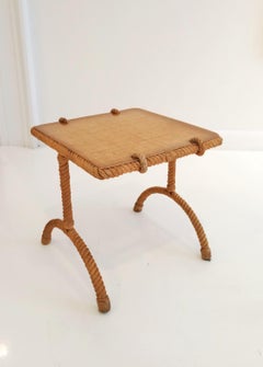 Quadratischer Beistell- oder Sofatisch aus Seil von Audoux & Minnet, Frankreich, 1960er Jahre