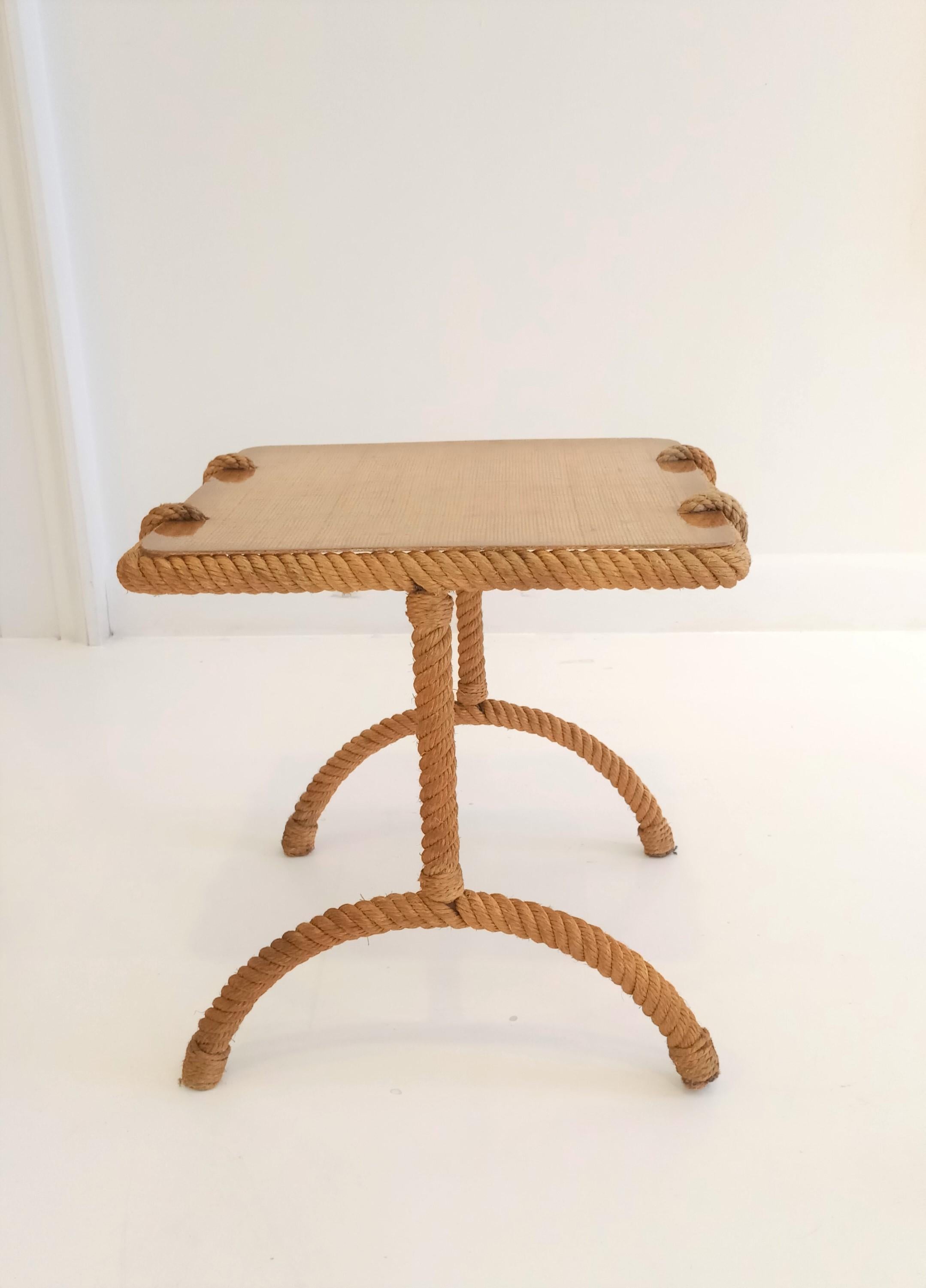 Mid-20th Century Petite Rope Square Side or Sofa Table by Audoux & Minnet, France, 1960s