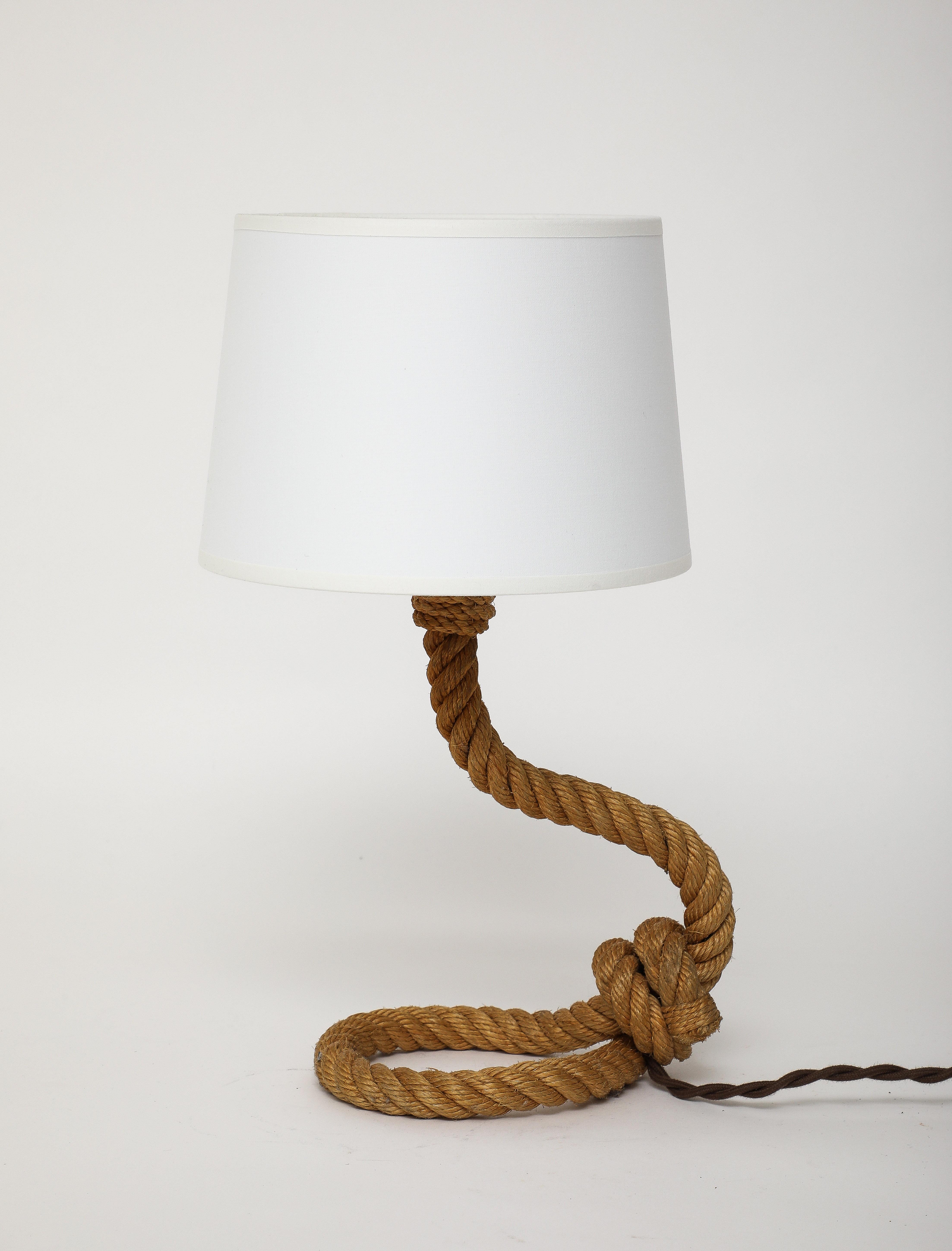 French Petite Rope Table Lamp by Audoux Minnet - France 1960's