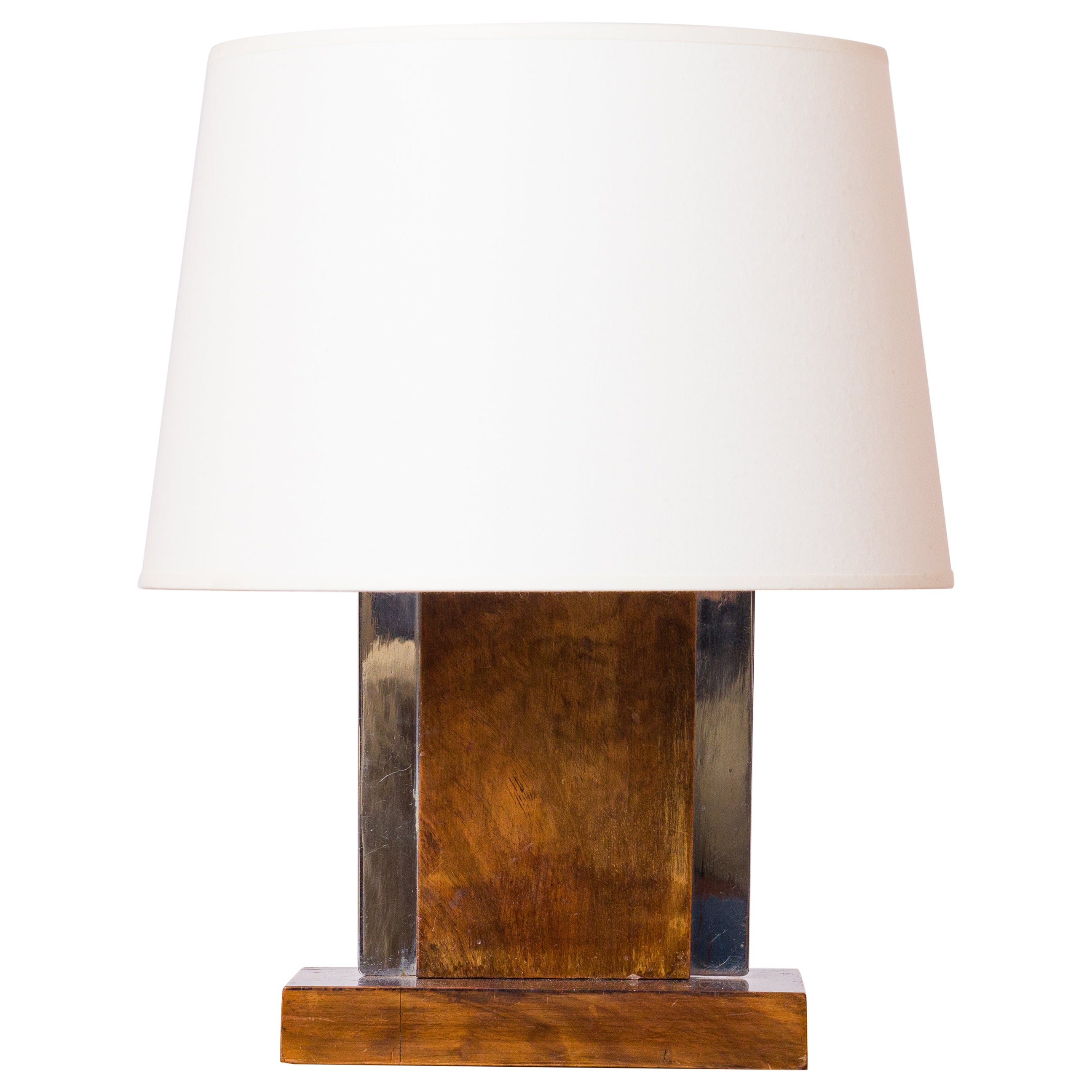 Petite Rosewood & Chrome Art Deco Table Lamp - France 1930's