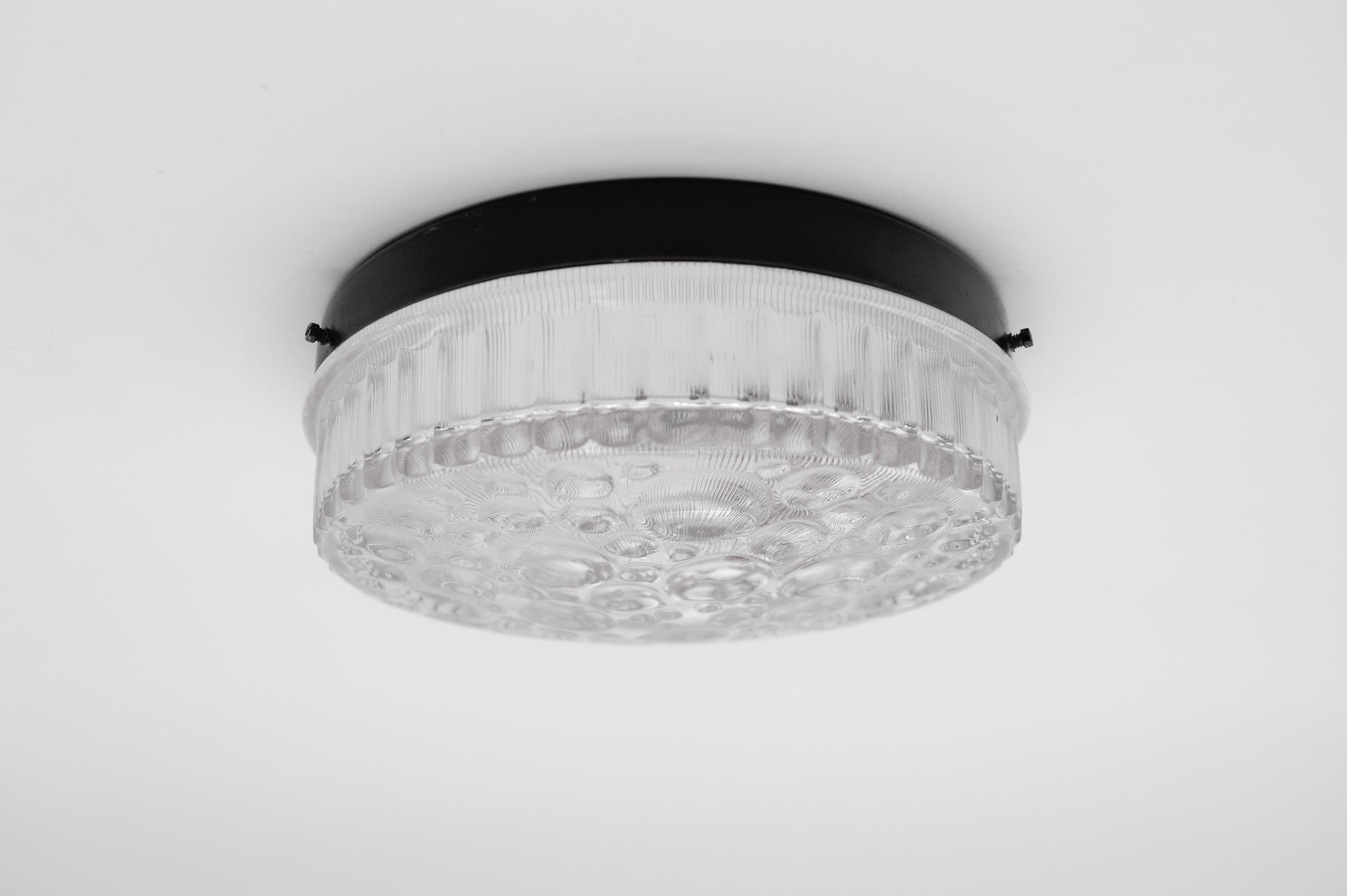 Mid-Century Modern Petite Round Clear Glass Flush Mount, Germany 1960s For Sale
