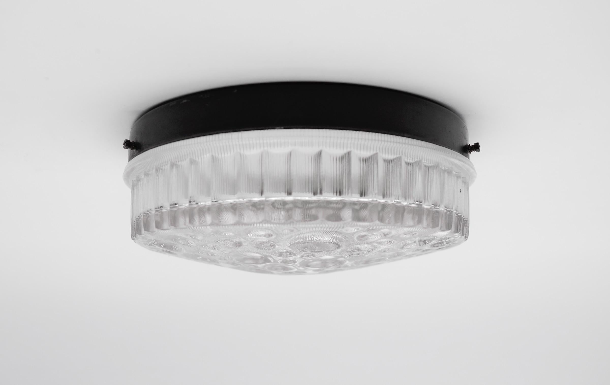 Mid-20th Century Petite Round Clear Glass Flush Mount, Germany 1960s For Sale