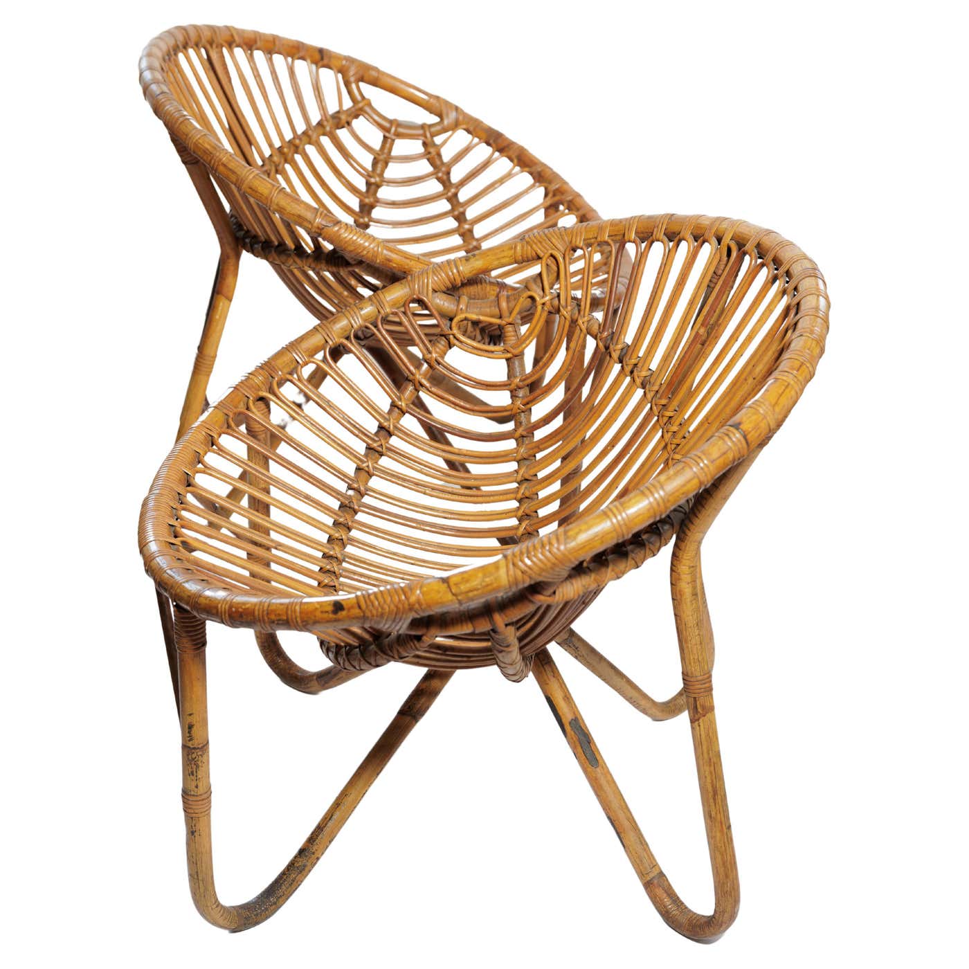 Pair of Petite Round Form Rattan Chairs For Sale at 1stDibs