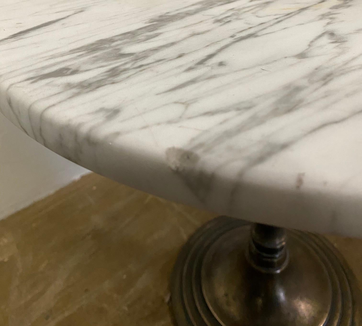 Petite Round Marble Top Pedestal Table In Good Condition In Sheffield, MA