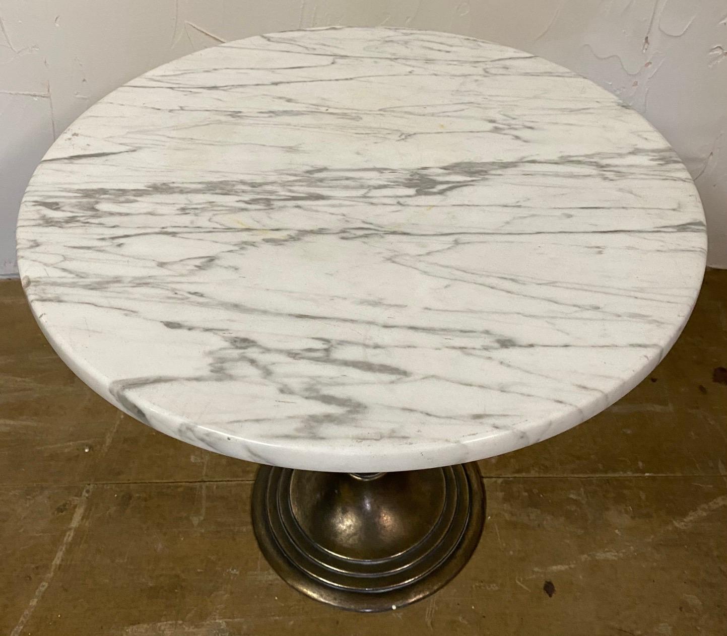 Metal Petite Round Marble Top Pedestal Table