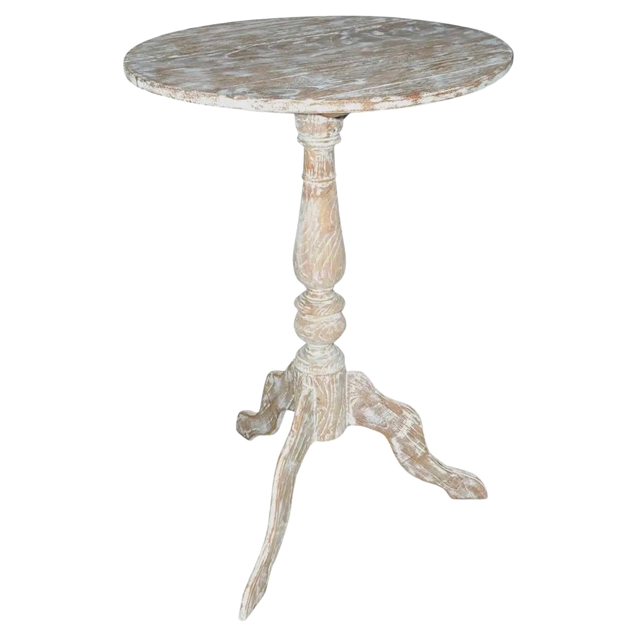 A la Axel Vervoordt, this small white washed tripod round guéridon side table is perfect as an end table, lamp table, bedside table, nightstand or occasional table. Versatile style, great in rustic, country, French country, Swedish or Gustavian