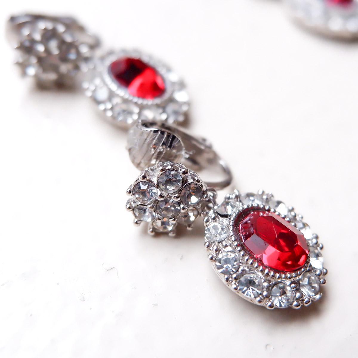 Women's or Men's Petite Ruby and Crystal Rhinestone Drop Earrings POST For Sale