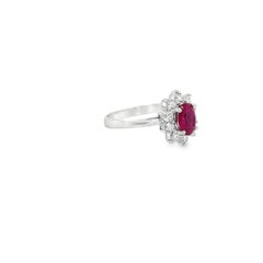 Petite Ruby & Diamond Halo Ring in White Gold