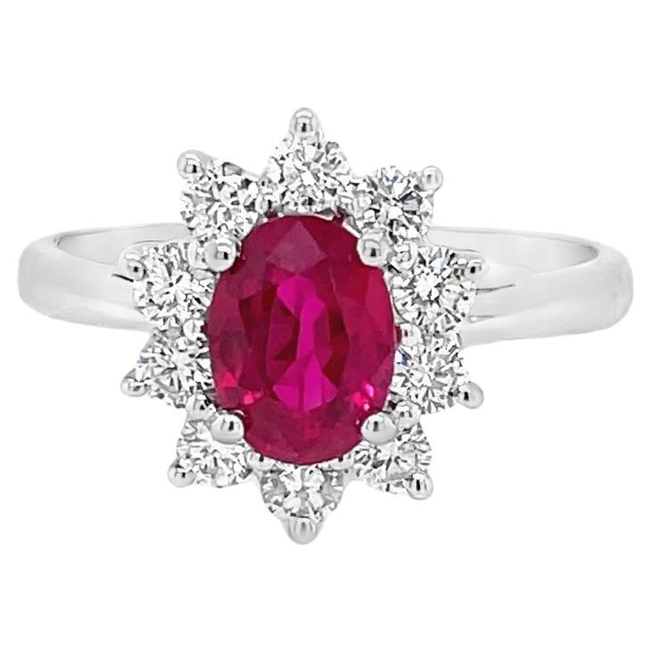 Petite Ruby & Diamond Halo Ring in White Gold