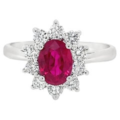 Petite Ruby & Diamond Halo Ring in White Gold