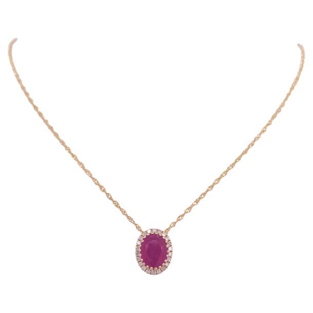 Ruby and Diamond Slide Pendant on Diamond-Cut Rope Chain 14K Yellow ...