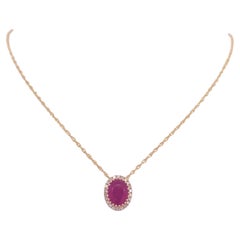 Ruby & Diamond Slide Pendant on Diamond-Cut Rope Chain 14K Yellow Gold Lv