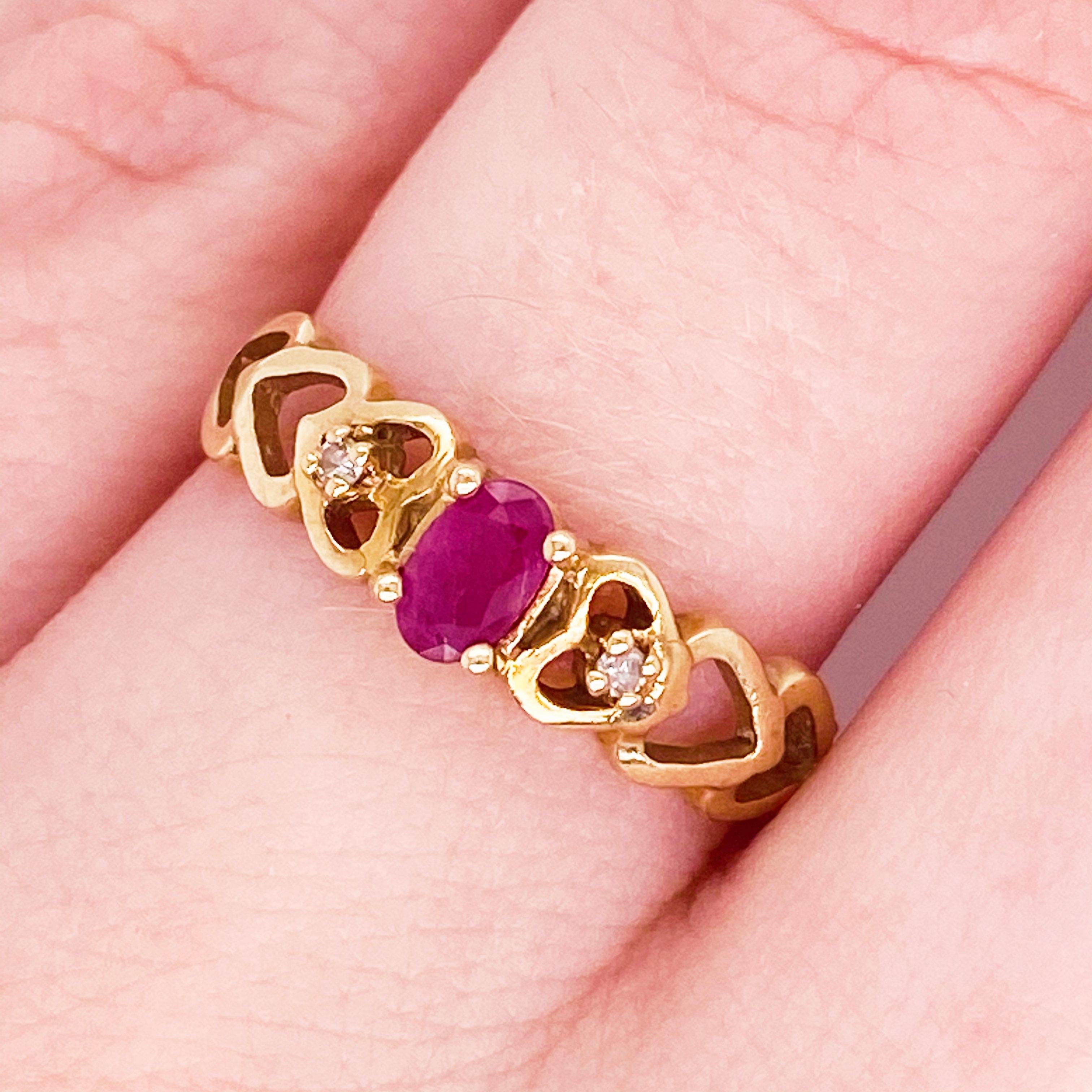 This ruby will melt any girls' heart!  It sparkles and shines and has two round diamonds that flow well with the heart design! The 14 karat yellow gold metal is like a rich, buttery color. This ring would make the perfect Valentine's Day