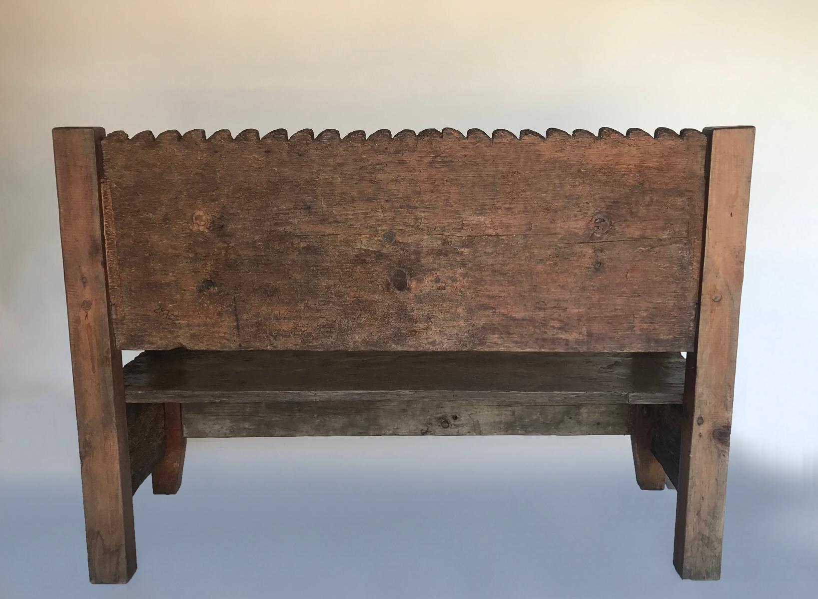 20th Century Petite Rustic Vintage Chajul Bench with Scalloped Back