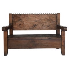 Petite Rustic Vintage Chajul Bench with Scalloped Back