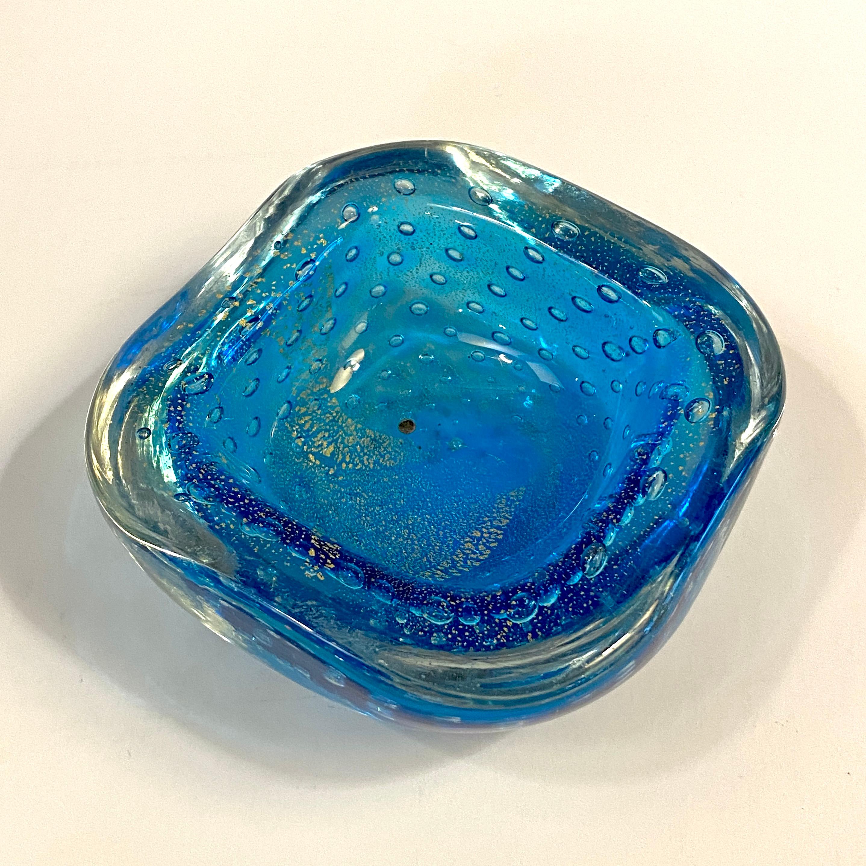 Petite Sapphire Bullicante Murano Art Glass  Dish 4