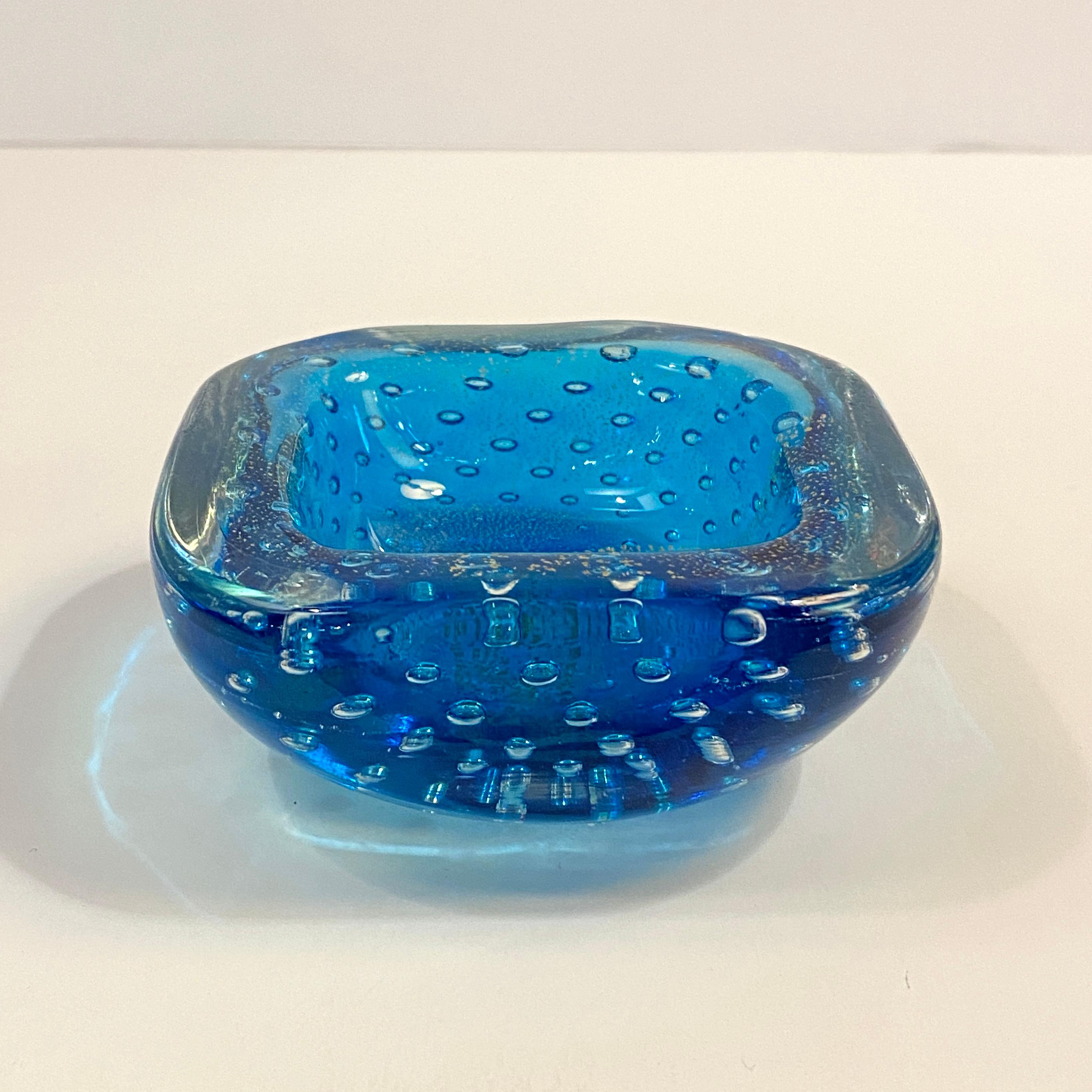 Mid-Century Modern Petite Sapphire Bullicante Murano Art Glass  Dish