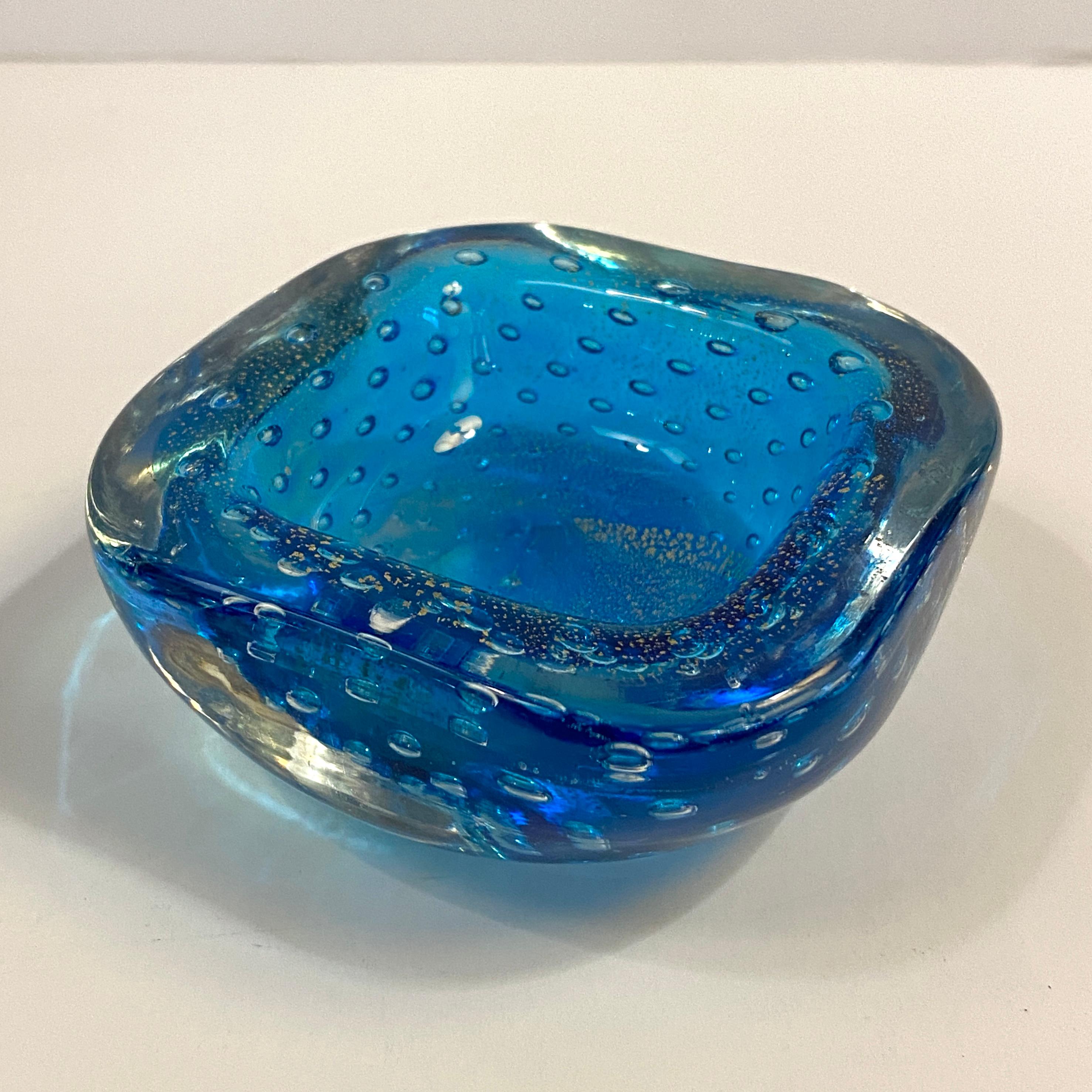 Italian Petite Sapphire Bullicante Murano Art Glass  Dish
