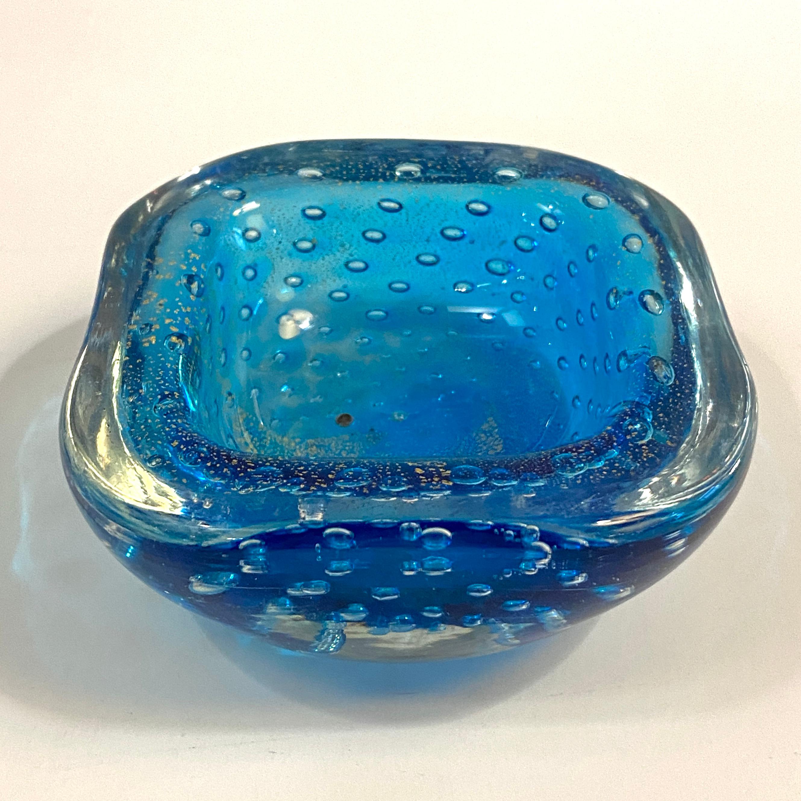 Petite Sapphire Bullicante Murano Art Glass  Dish 1