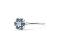 Petite Sapphire & Diamond Floral Ring in 14k White Gold
