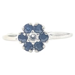 Petite Sapphire & Diamond Floral Ring in 14k White Gold