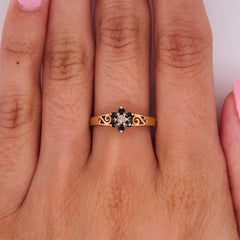 Petite Sapphire Flower Birthstone Ring with Diamond and Filigree, 10k Gold LV
