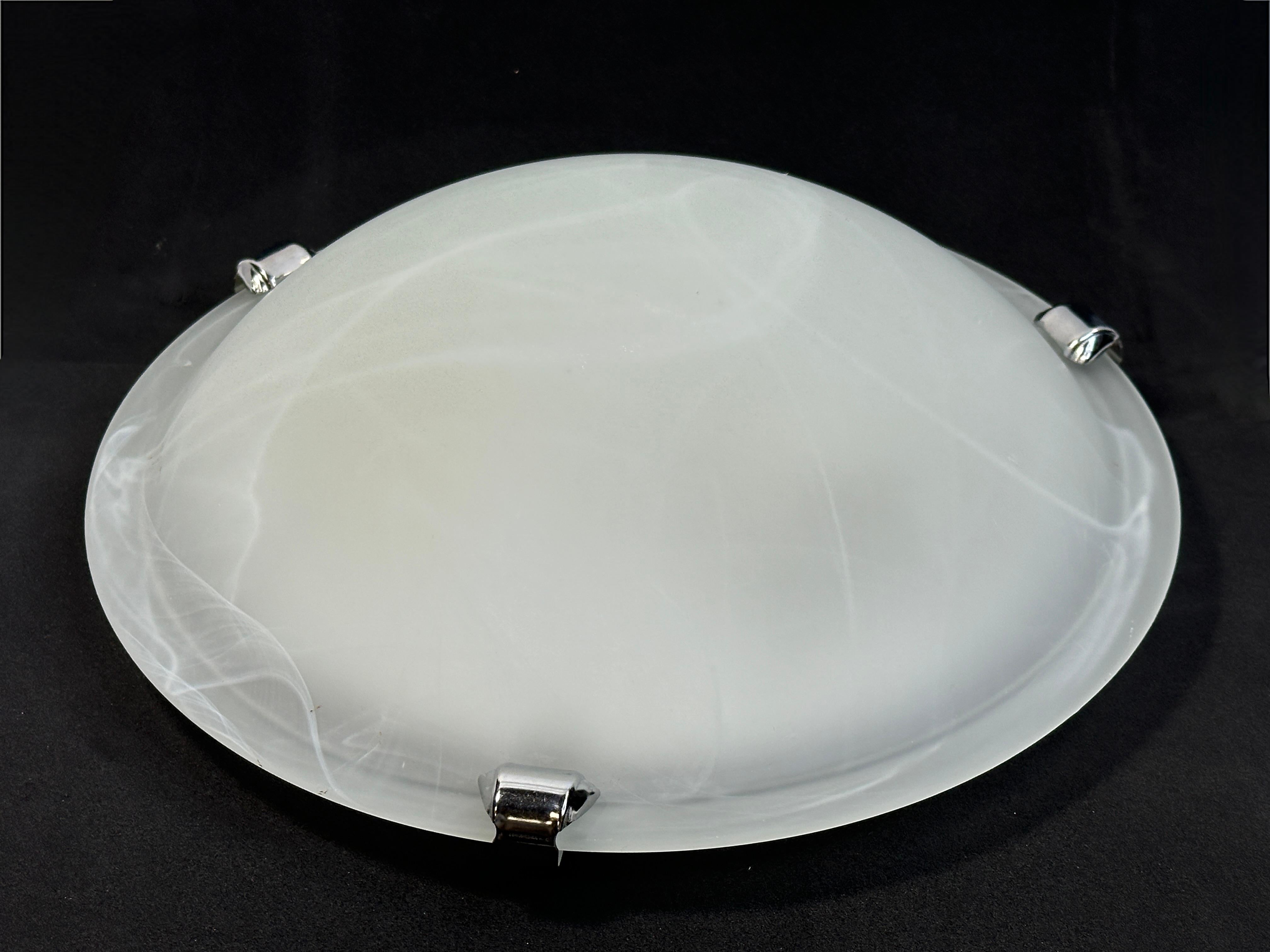 Metal Petite Satin Swirl Glass Flush Mount, 1980s, Eglo Leuchten, Austria For Sale