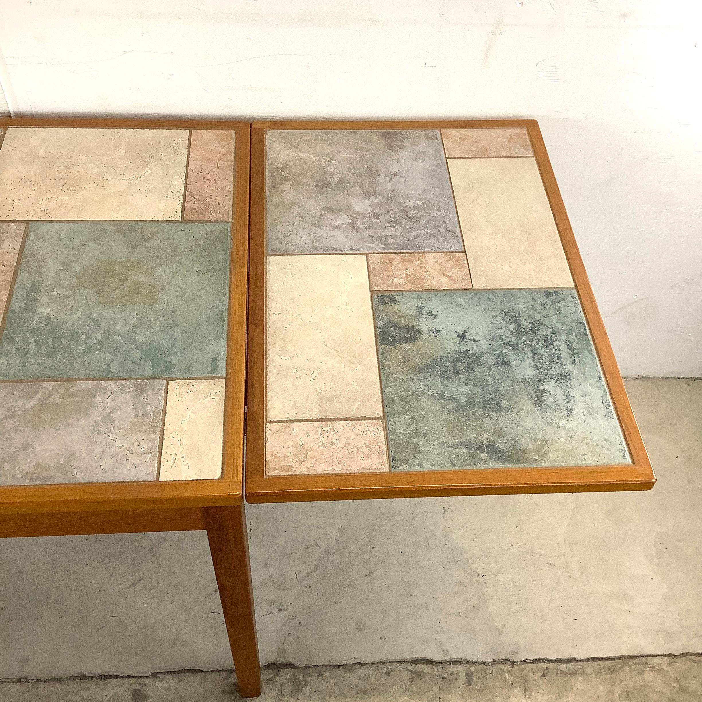 20th Century Petite Scandinavian Modern Teak & Stone Drop Leaf Dining Table