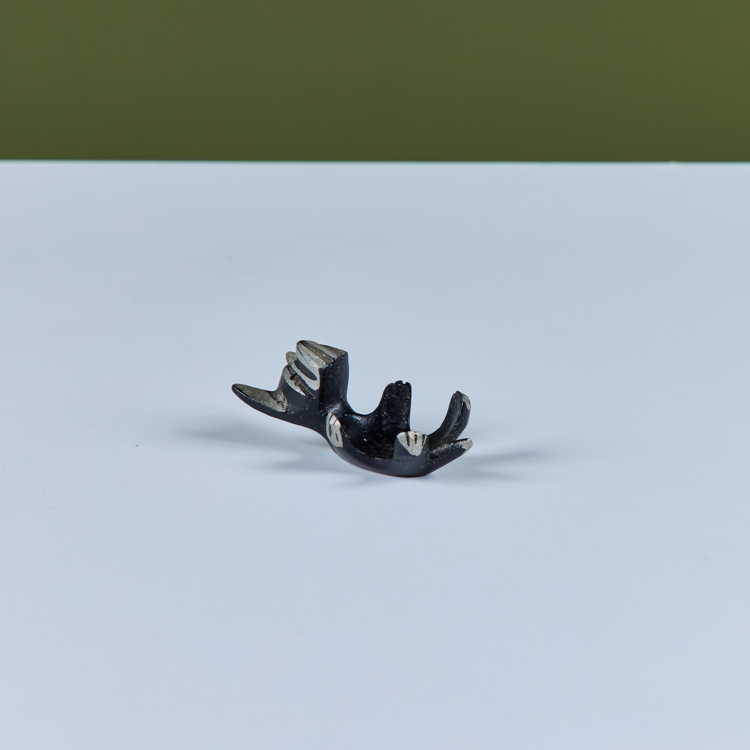 Small aluminum animal trinket dish by Austrian ceramicist and metalworker Walter Bosse. Produced in 1960s Germany, this fun figurine is perfect shelf, desk decor or a ring holder.

Dimensions
3.5