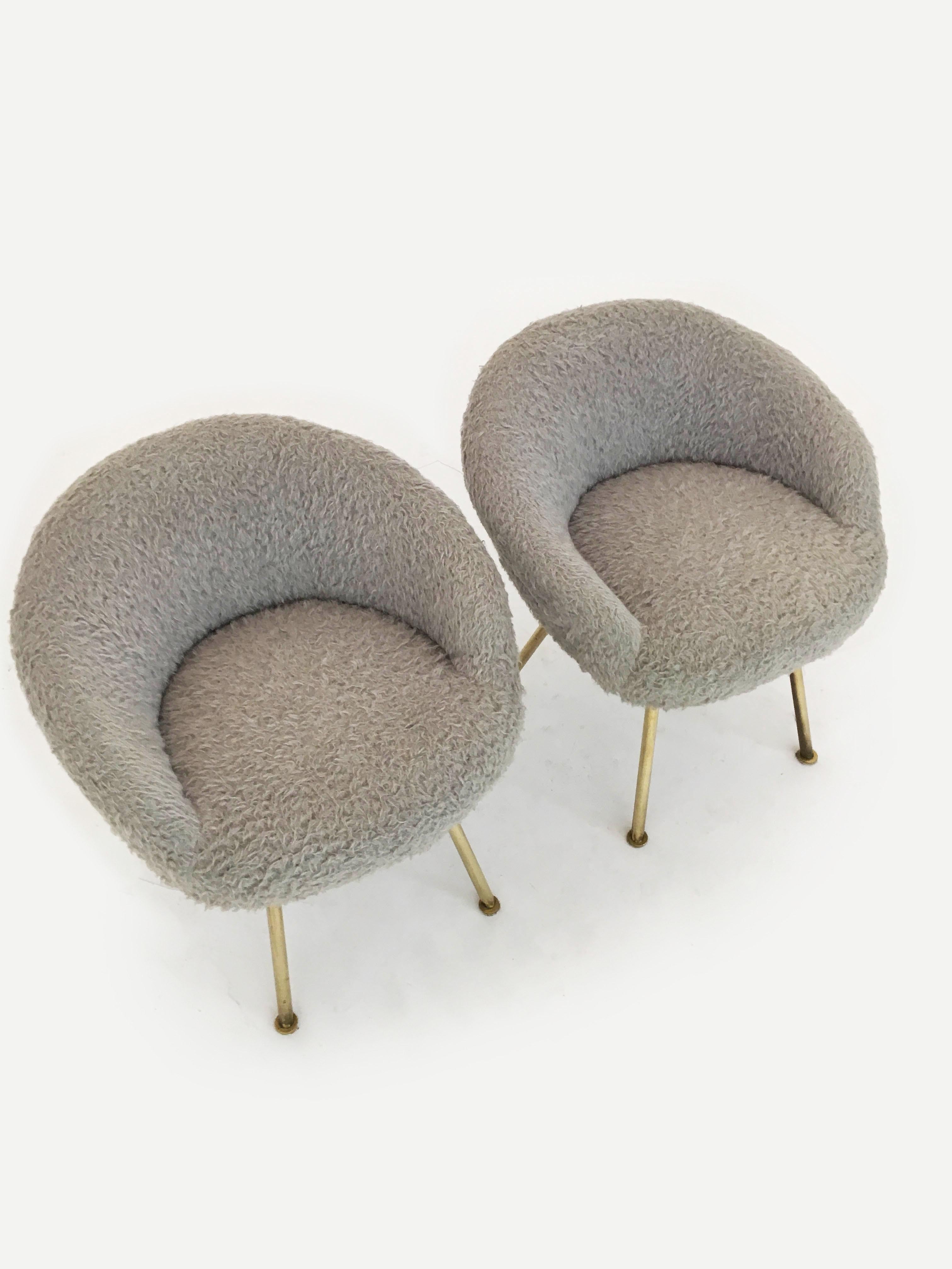 Petite Sheepskin Fur Vanity Stools after Jean Royère, France 1950s In Good Condition In Vienna, Vienna