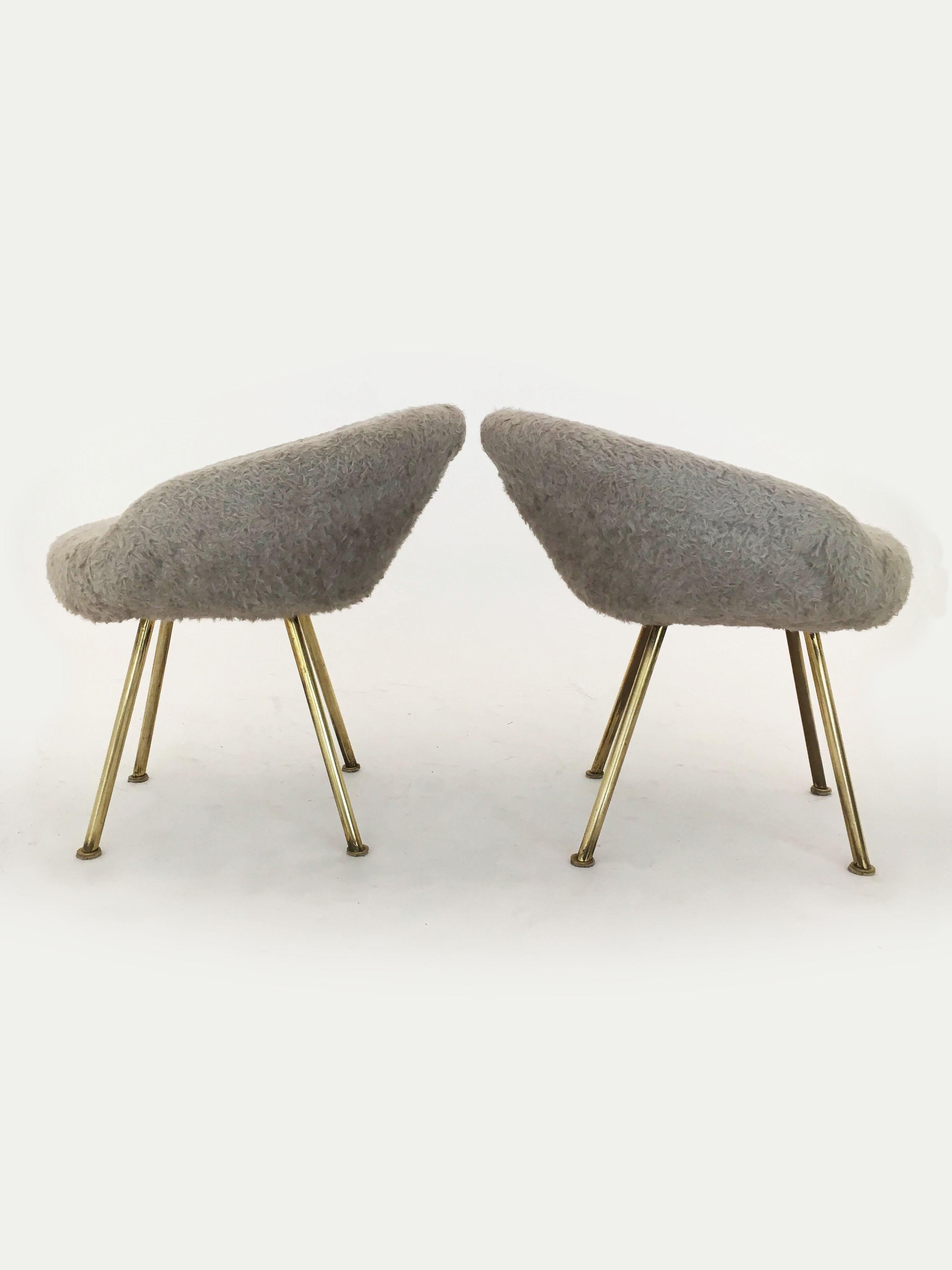 20th Century Petite Sheepskin Fur Vanity Stools after Jean Royère, France 1950s
