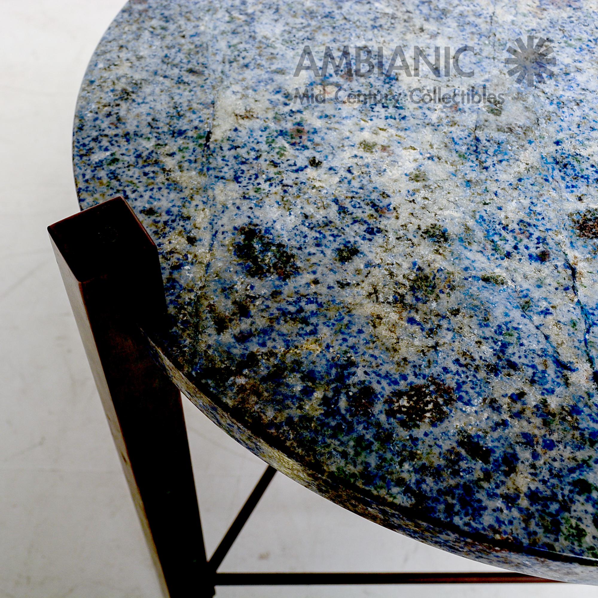 Late 20th Century Petite Side Table Luscious Blue Granite & Bronze 1970s Modern Cedric Hartman Era