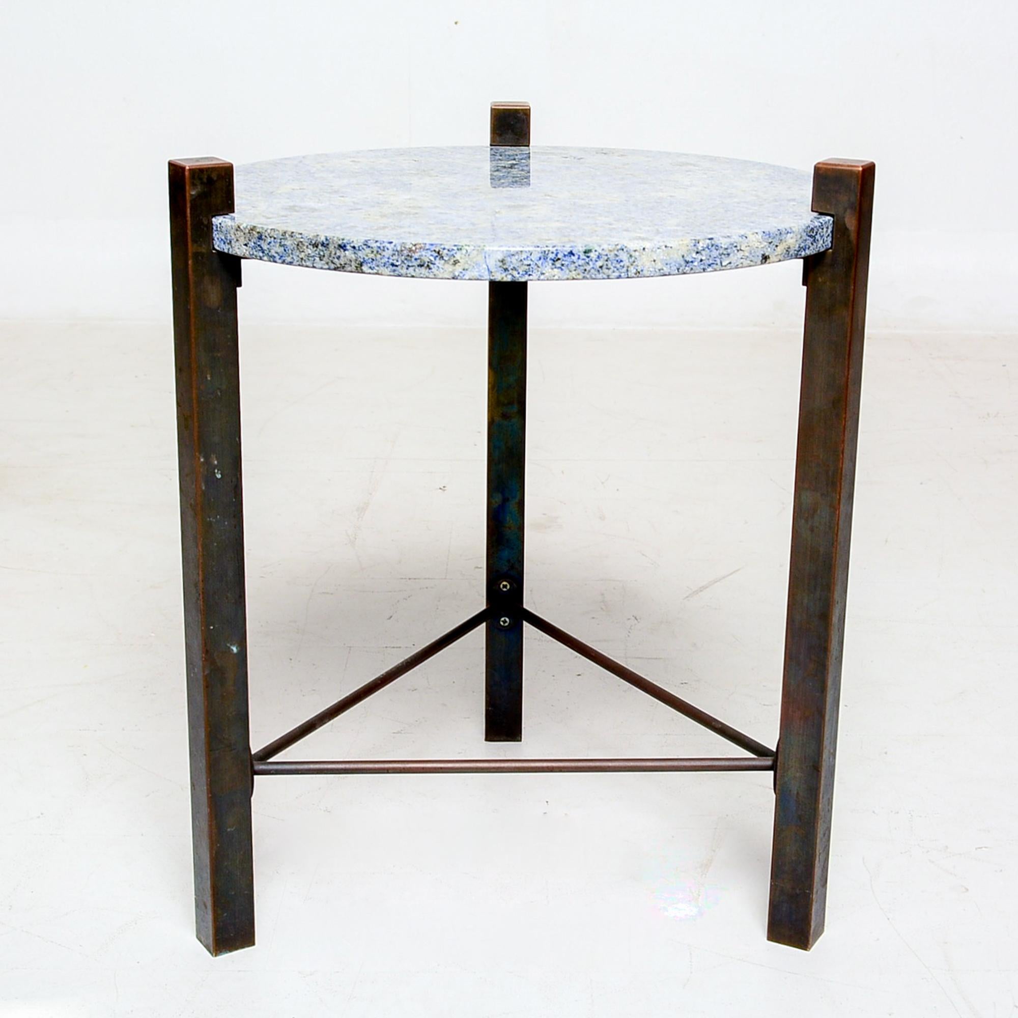 Petite Side Table Luscious Blue Granite & Bronze 1970s Modern Cedric Hartman Era 1