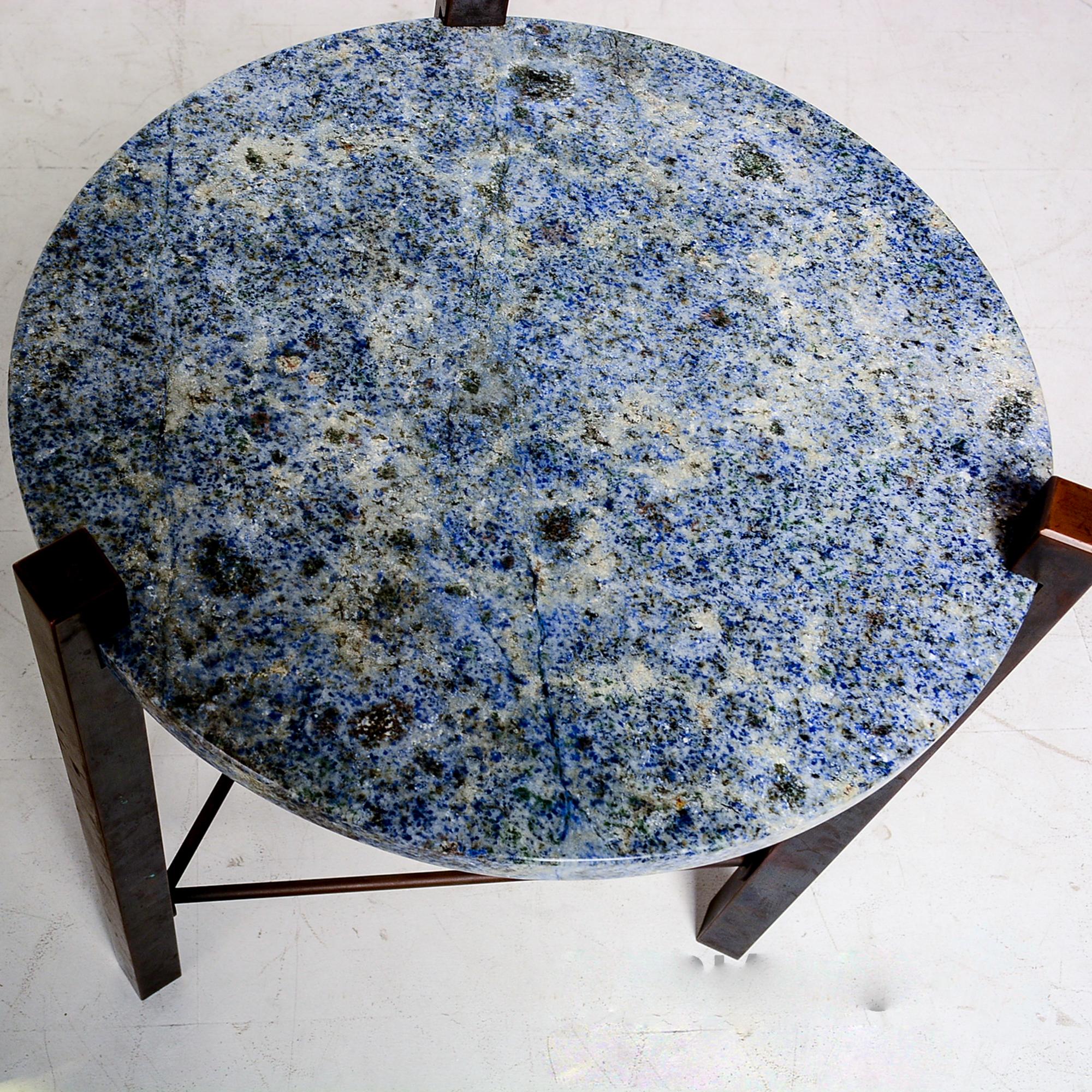 Petite Side Table Luscious Blue Granite & Bronze 1970s Modern Cedric Hartman Era 2