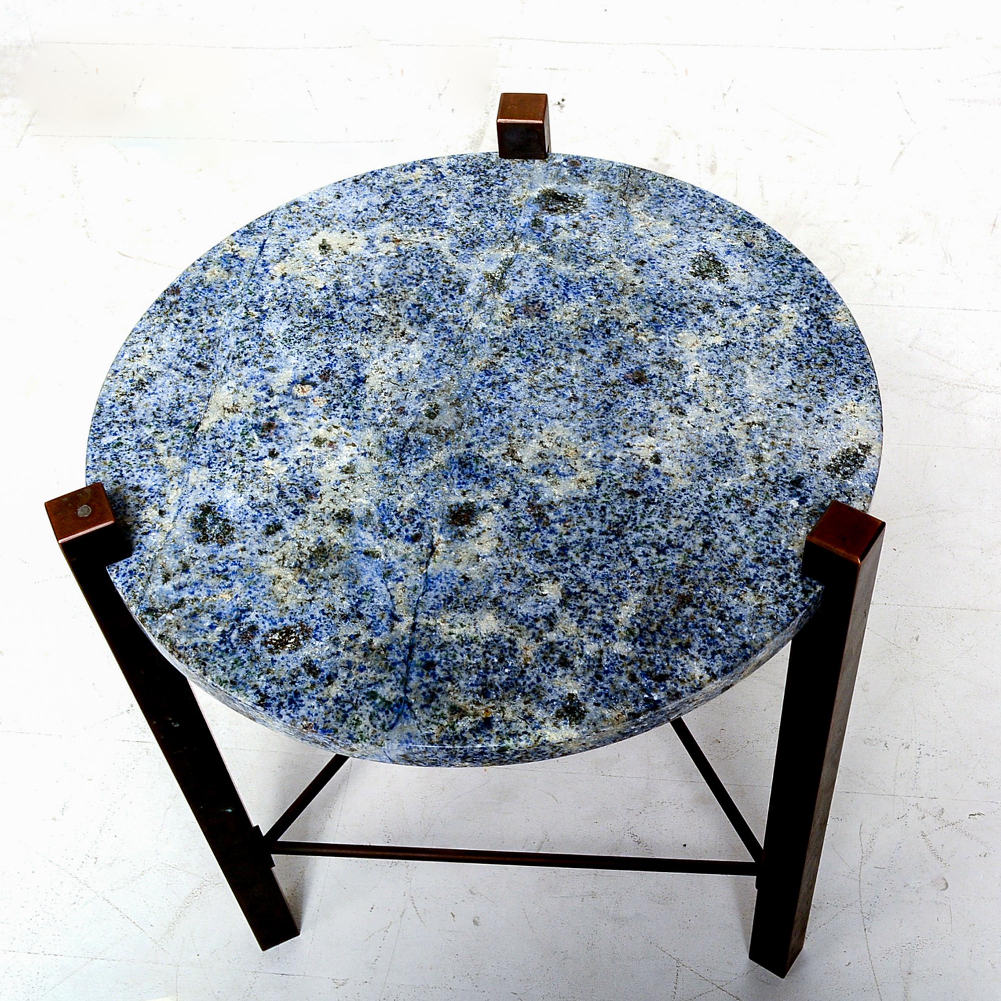 Petite Side Table Luscious Blue Granite & Bronze 1970s Modern Cedric Hartman Era 3