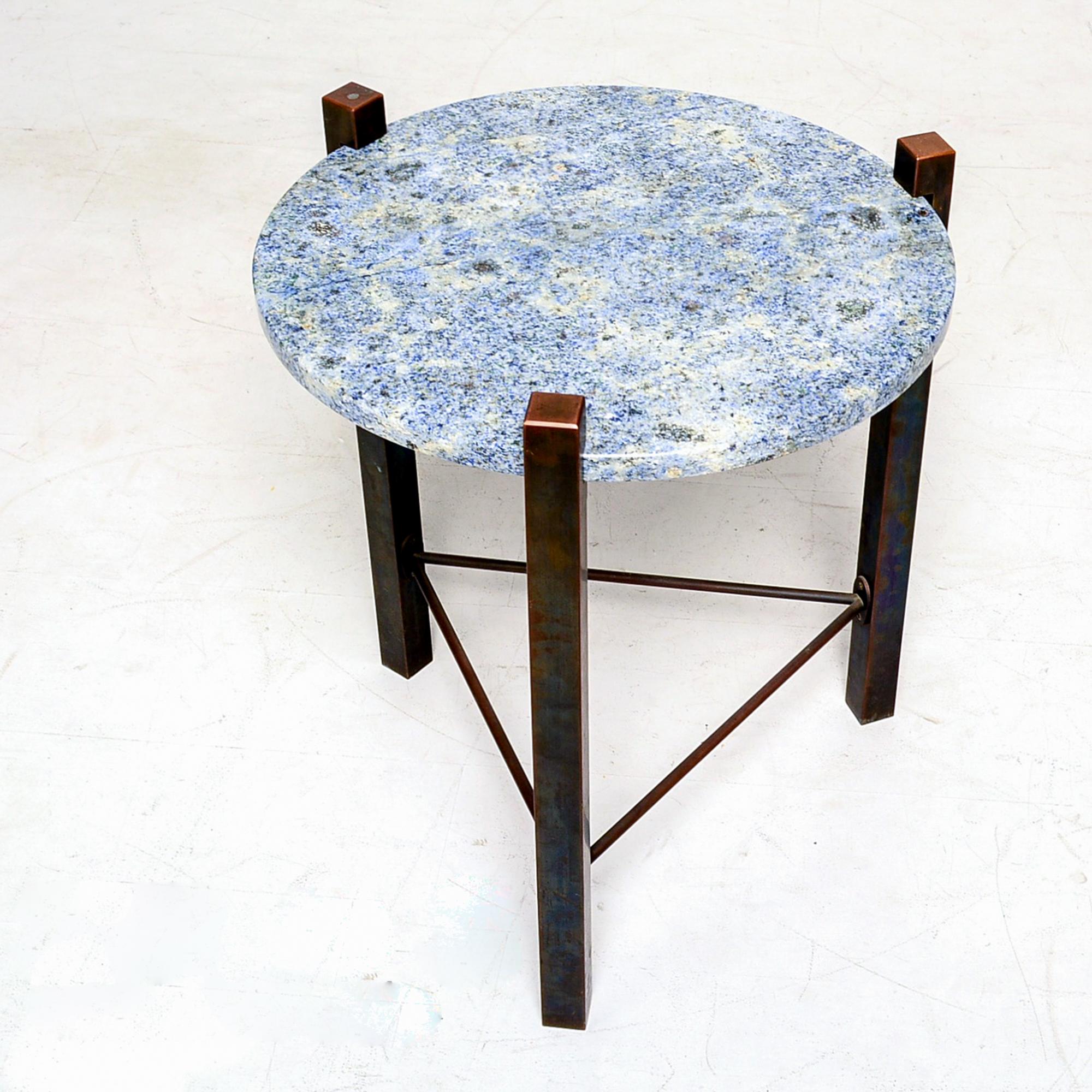 Petite Side Table Luscious Blue Granite & Bronze 1970s Modern Cedric Hartman Era 4