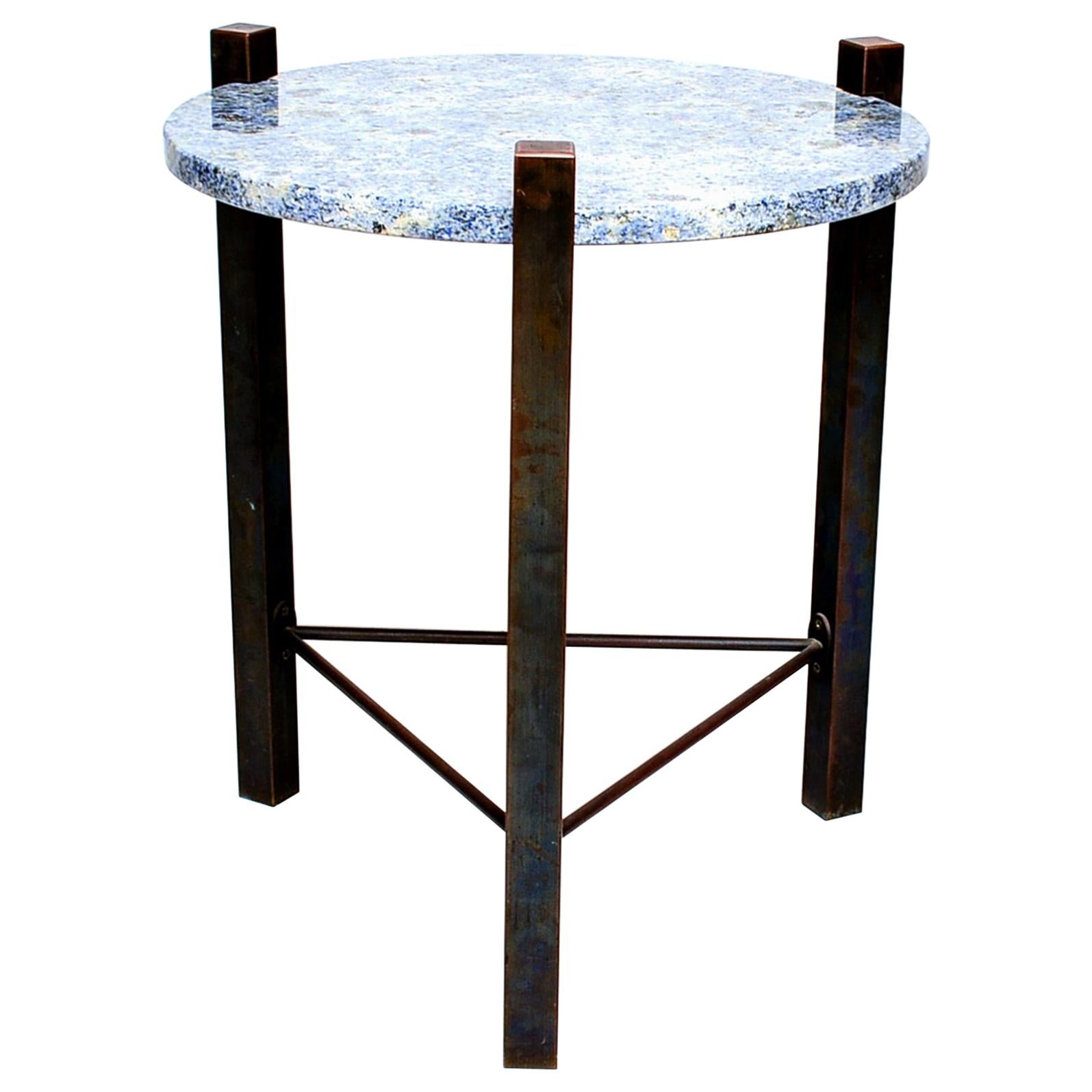 Petite Side Table Luscious Blue Granite & Bronze 1970s Modern Cedric Hartman Era