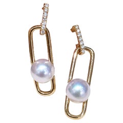 【Petite Signature】 Akoya Pearl and Diamond Paperclip Earrings