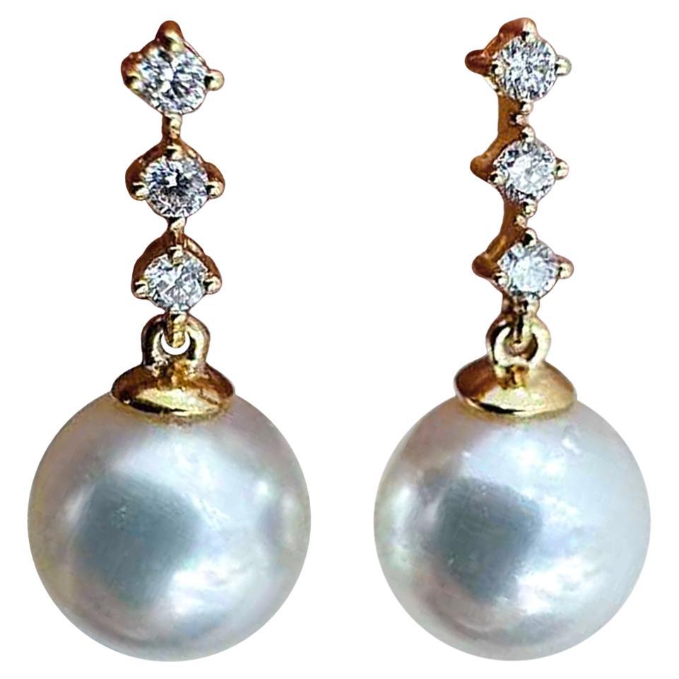 【Petite Signature】 Aurora 8-8.5mm Akoya Perle & Diamant Linie Ohrringe