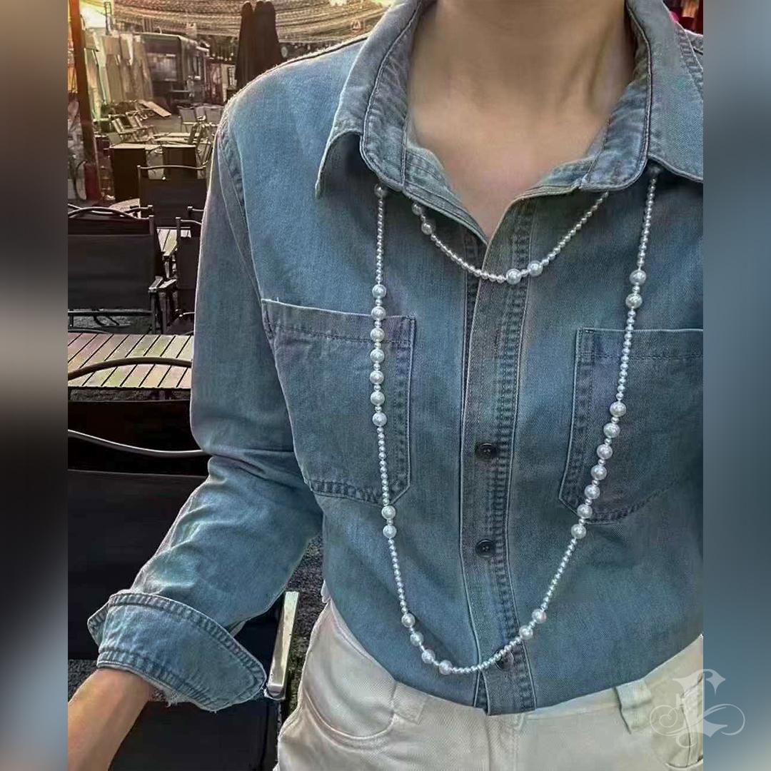 Non taillé 【Petite Signature】 Sautoir de perles d'eau douce Harmonie en cascade en vente