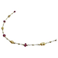 【Petite Signature】 Golden Keshi - Collier de perles des mers du Sud et de rubis