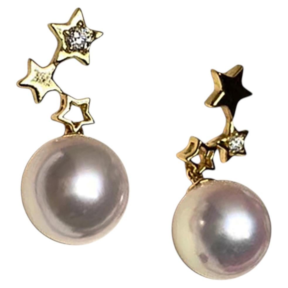 【Petite Signature】Orecchini a stella con perle Akoya e diamanti in oro 18 carati