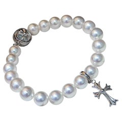 【Petite Signature】Akoya Pearl Bracelet with Sterling Silver Cross Charm