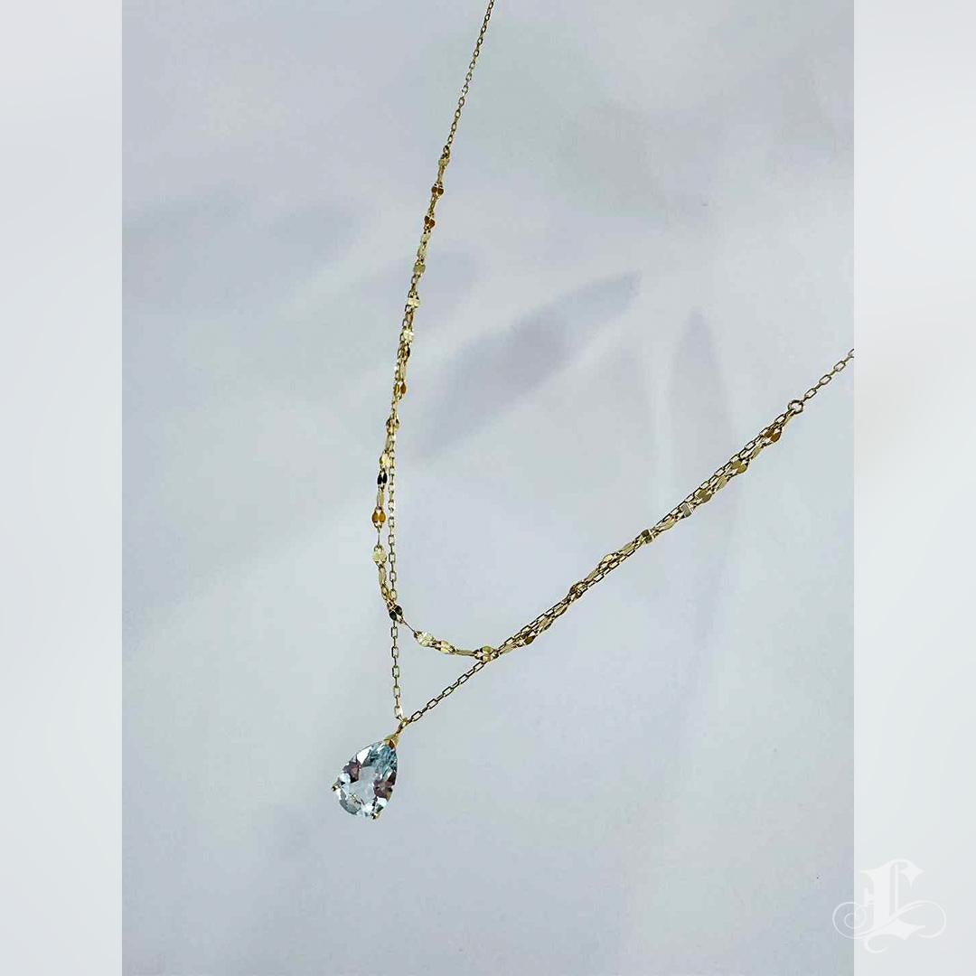 【Petite Signature】Collana con ciondolo a goccia di acquamarina in oro 18 carati con doppia catena in vendita 3