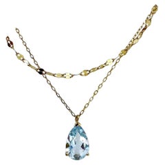 【Petite Signature】Collana con ciondolo a goccia di acquamarina in oro 18 carati con doppia catena
