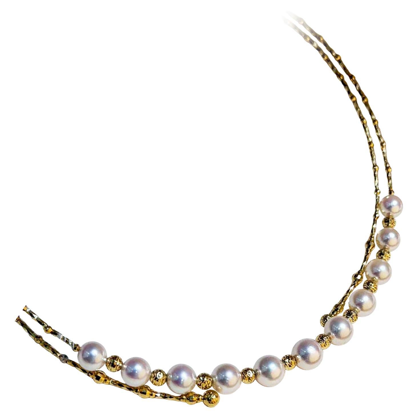 【Petite Signature】Aurora Akoya Pearl Elastic Collar Necklace For Sale