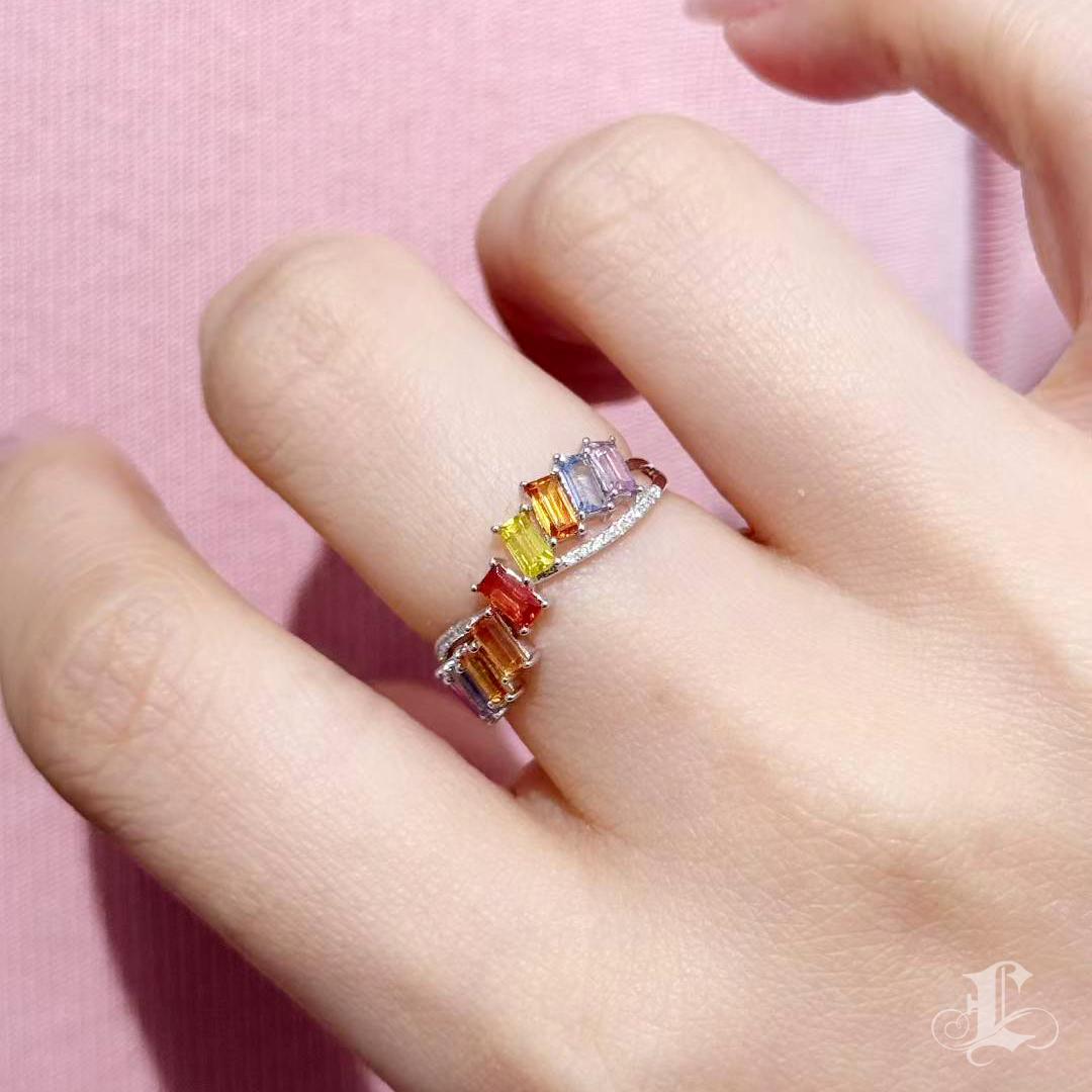Taille brillant 【Petite Signature】Aurora Wave Seven Sapphire Luck Ring en vente