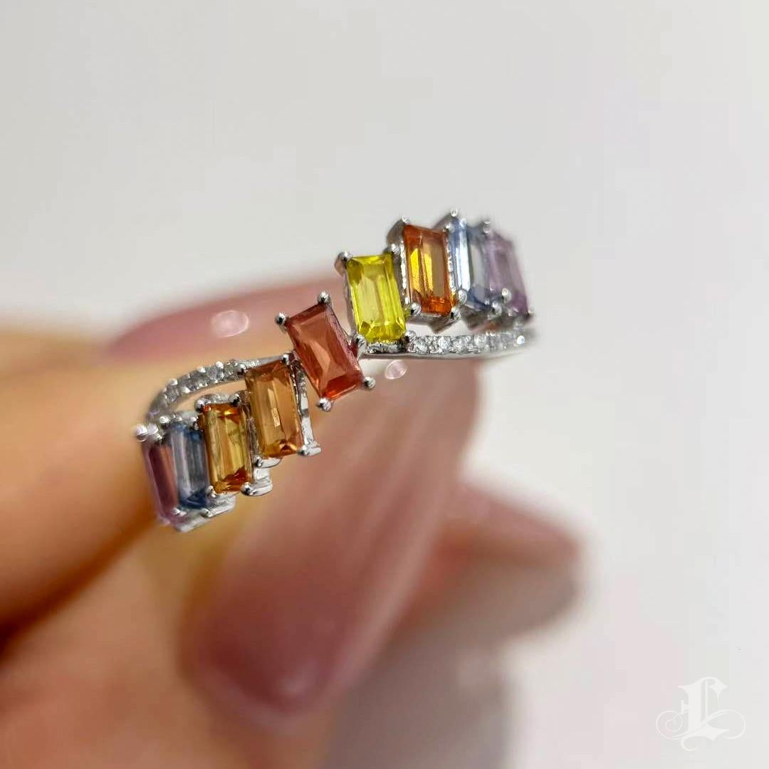 【Petite Signature】Aurora Wave Seven Sapphire Luck Ring Pour femmes en vente