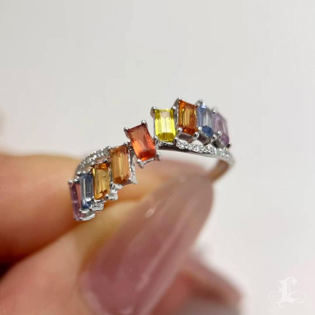【Petite Signature】Aurora Wave Seven Sapphire Luck Ring en vente 2