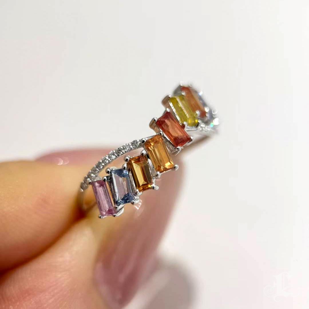 【Petite Signature】Aurora Wave Seven Sapphire Luck Ring en vente 4